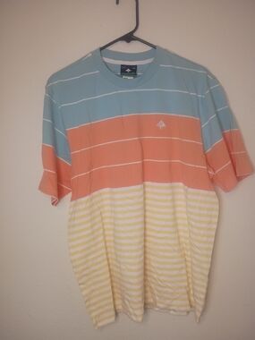 LRG T Shirt Light Blue, Coral & Yellow